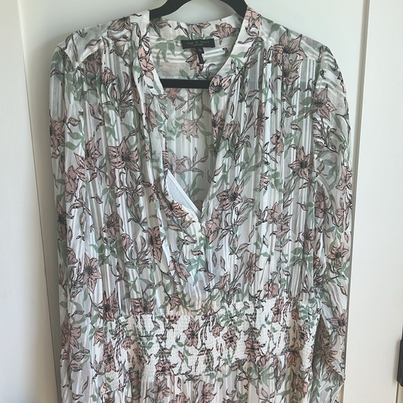 🛍️Rag & Bone Calista White Floral Maxi Long Sleeve V Neck Dress Pink XL - Picture 8 of 14